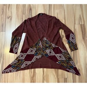 Yak n Yeti Women's Boho Cardigan Aztec Tribal Pattern Artsy Hippie Sz S/M Red